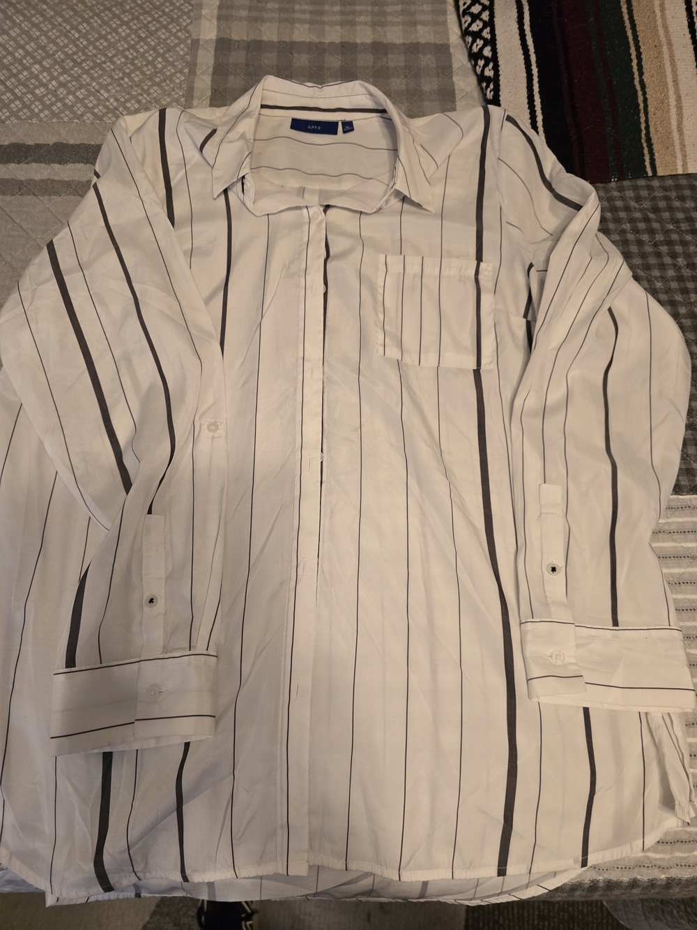 Apt. 9 White Dress Shirt with Black Stripes